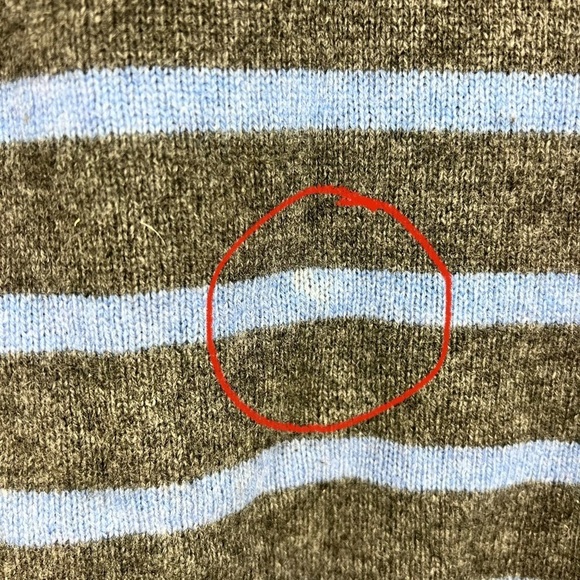 CAROLINE GRACE 100% Cashmere Sweater, Blue and Gray Striped with Pocket, Size S - Picture 2 of 5